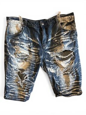 Red Ape Mens Big & Tall Size 46 Acid Wash Distressed Denim Shorts